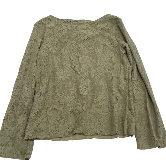 J. Jill Blouse Women's Medium Petite Green Long Sleeve Lace Top - Picture 2 of 10
